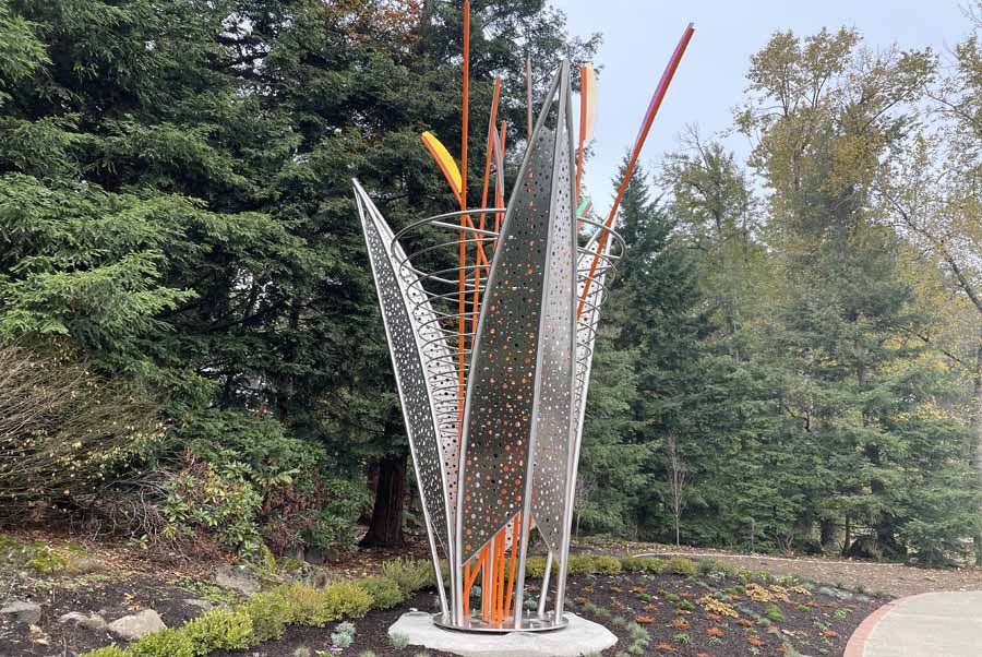 Polished Stainless Steel Sculpture "Flourish" Creates Gateway Into the City of Lake Oswego